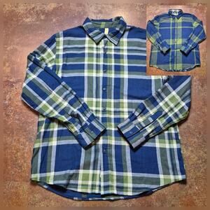 TELLURIDE Reversible Flannel Shirt Plaid Men XL Blue Green Button Up L/S Outdoor